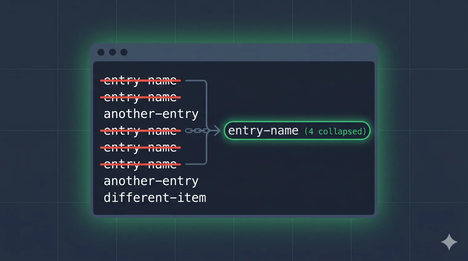 Terminal window showing duplicate lines highlighted and removed with awk command, slate background, green accent text
