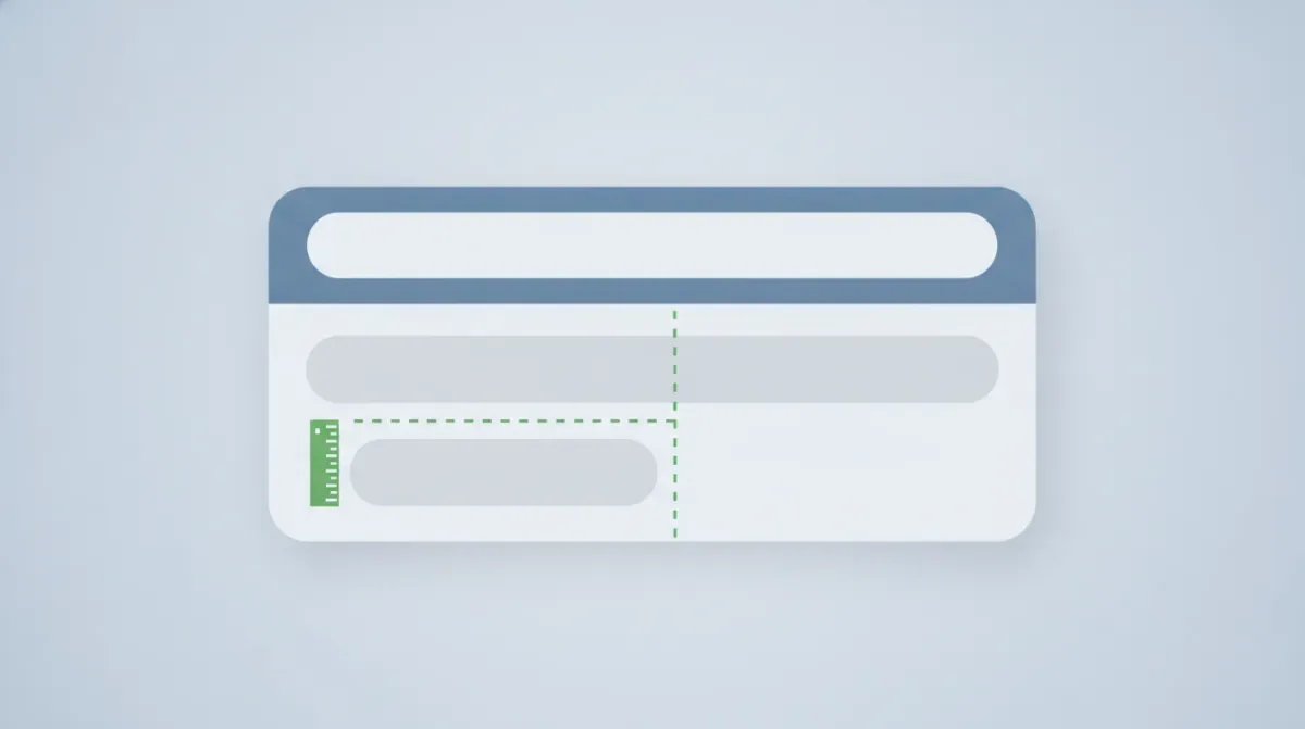 A search engine results snippet with its description line measured by a pixel ruler instead of a character counter, showing where the text truncates
