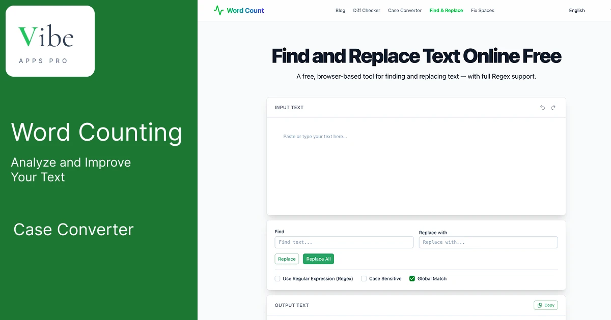 Free Find & Replace Text Tool — Regex & Plain Text Search