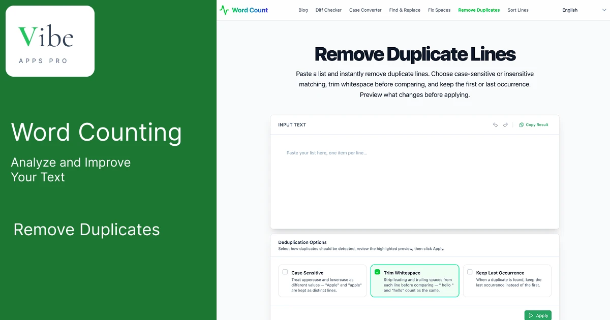 Remove Duplicate Lines Free Online Tool — No Signup